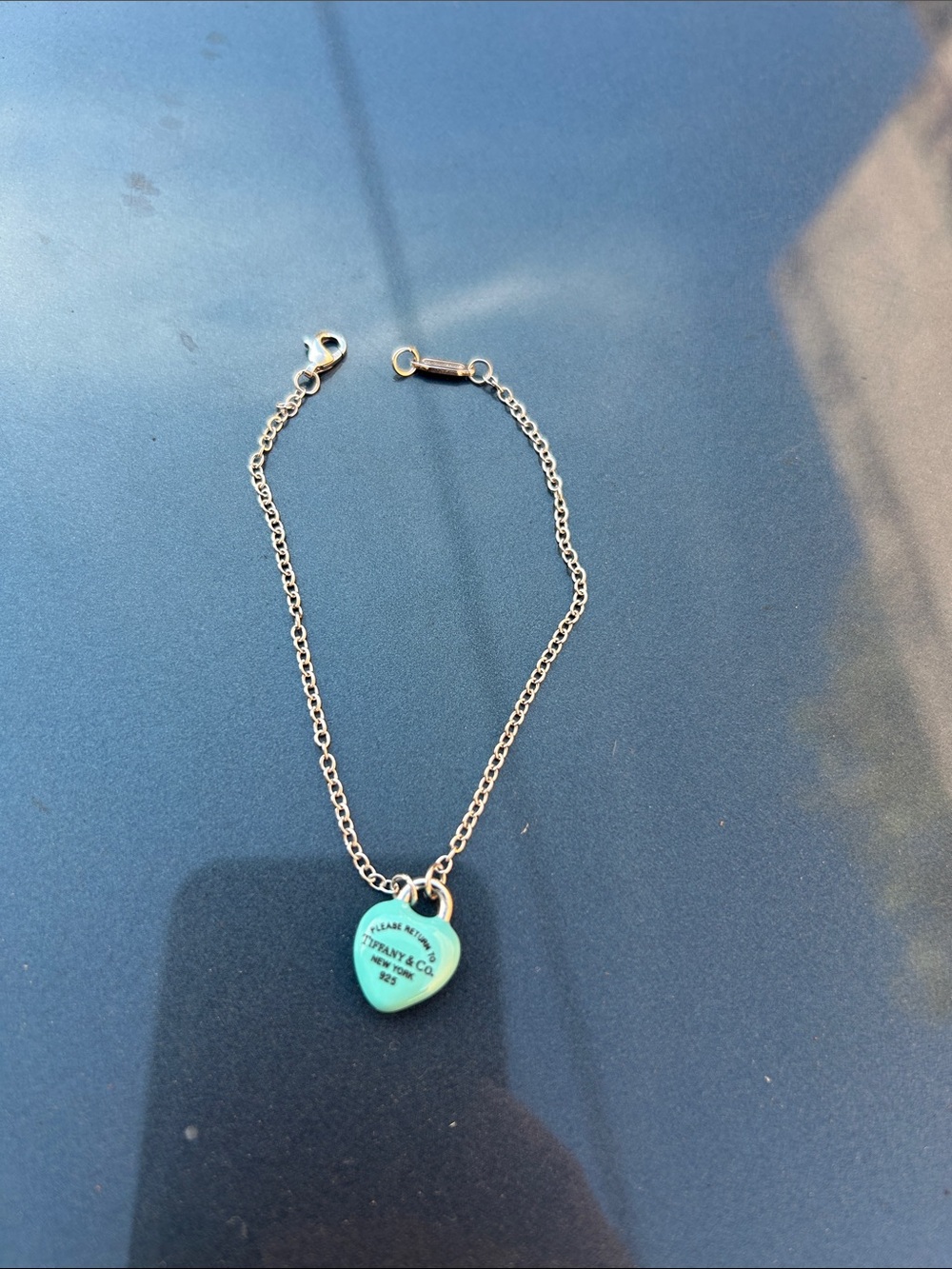 Tiffany & Co. Turquoise Heart Tag Silver Chain Bracelet